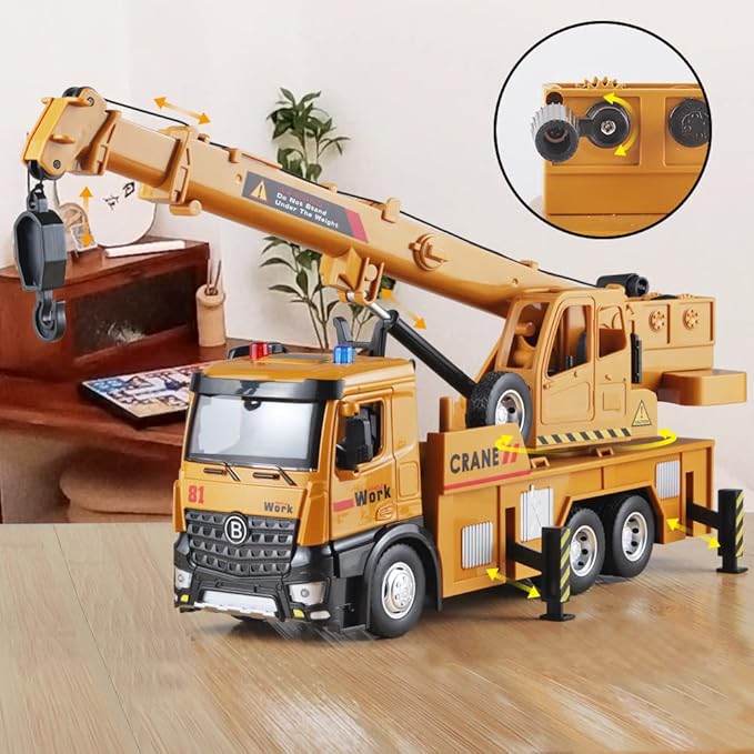 Children Crane Toy Metal DieCast Crane Model，Construction Truck Toys with Simulated Sounds and Lights，Suitable for Ages 3 and Up Toy Crane for Boys