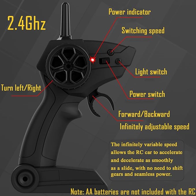 1:20 RC Drift Car 2.4GHz 4WD High Speed Drift Remote Control Cars Vehicle with LED Lights and Drifting Tires Batteries x2 Racing Sport Toy Cars for Adults Boys Girls Kids (Yellow)