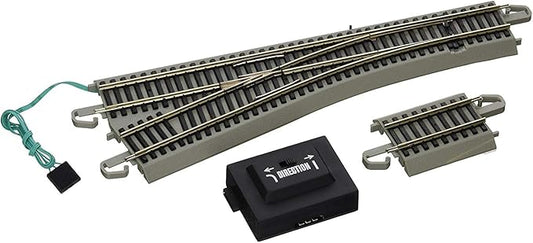 Bachmann Trains - Snap-Fit E-Z TRACK #4 TURNOUT - LEFT (1/card) - NICKEL SILVER Rail With Gray Roadbed - HO Scale