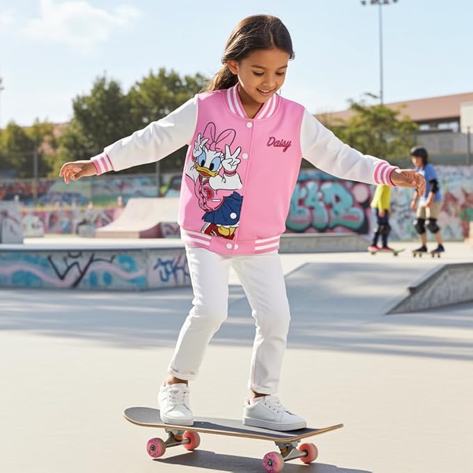 Disney Minnie Mickey Stitch Princess Frozen Elsa Marvel Jacket Lightweight Coat Button up Color Block Sweatshirt 2-14 Years