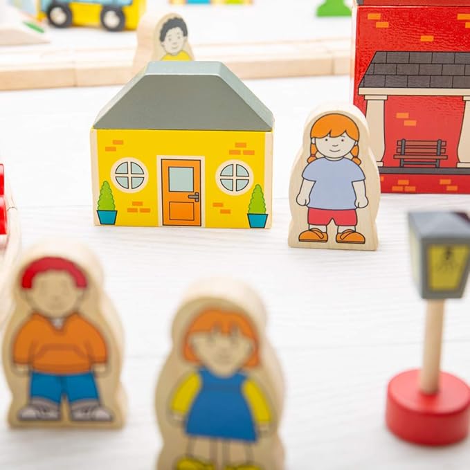 Bigjigs Rail Wooden Town and Country Train Play Set with Accessories