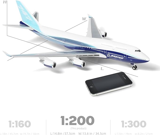 1/200 747 Dreamliner Model Plane for Boeing 747 Model Airplane with Stand (14 in-L) Resin Airplane for Adult Aviation Creative Gifts, Tabletop Collection Display