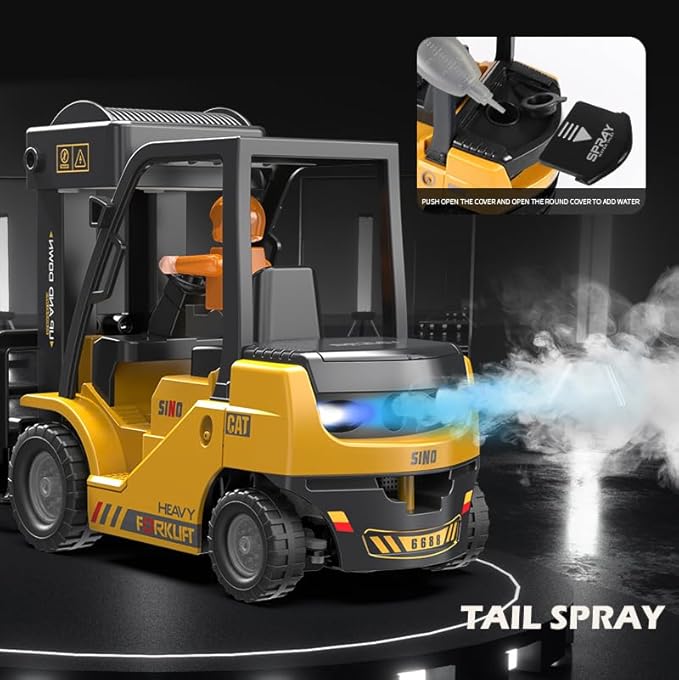 Remote Control Forklift Cranes 6 Channel 2 Mode RC Forklift Truck with Spray Sound and Lights Construction Toys 2.4Ghz 1:24 Scale Truck Toy for Toddler Kids for 3-7 Boys and Girls