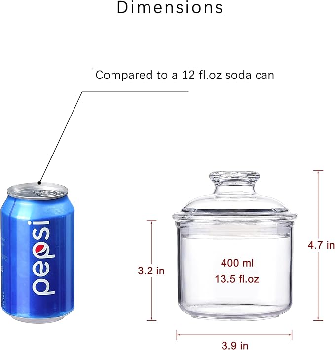 13.5oz Small Acrylic Storage Jar, Airtight Lid with Silicone Sealing Ring, Ideal Canister Container for Sugar, Tea, Spices, Herbs, Shells, Bath Salt, Christmas Decorative Apothecary Jars