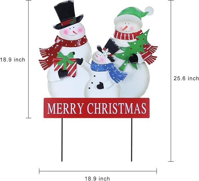 YEAHOME Outdoor Christmas Decorations, 3 Snowman Family Metal Decorative Garden Stakes for Outdoor Yard, Merry Christmas Yard Signs for Outside Garden Lawn Porch Pathway Xmas Decorations
