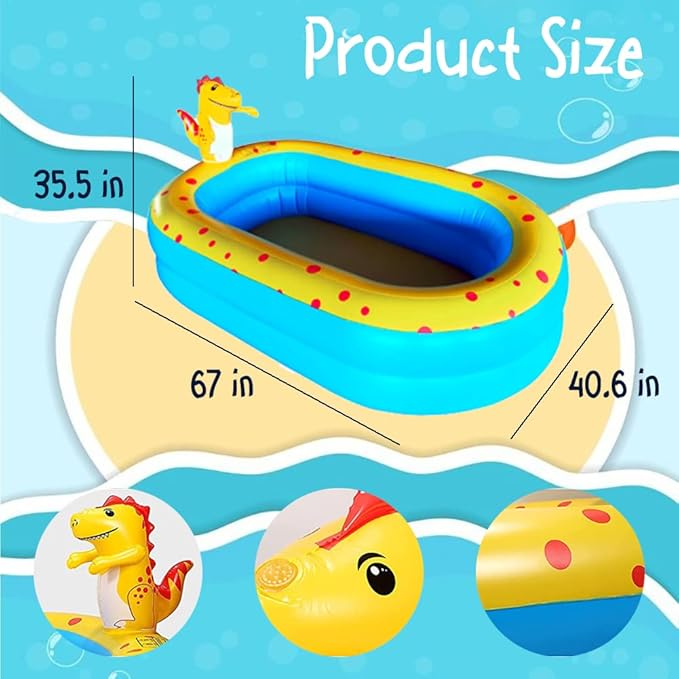 Inflatable Swimming Pool for Kids with Sprinkler, Funny Blow up Piscina 67'' x 41'' x 32'' Full-Sized Family for Backyard, Summer Water Party