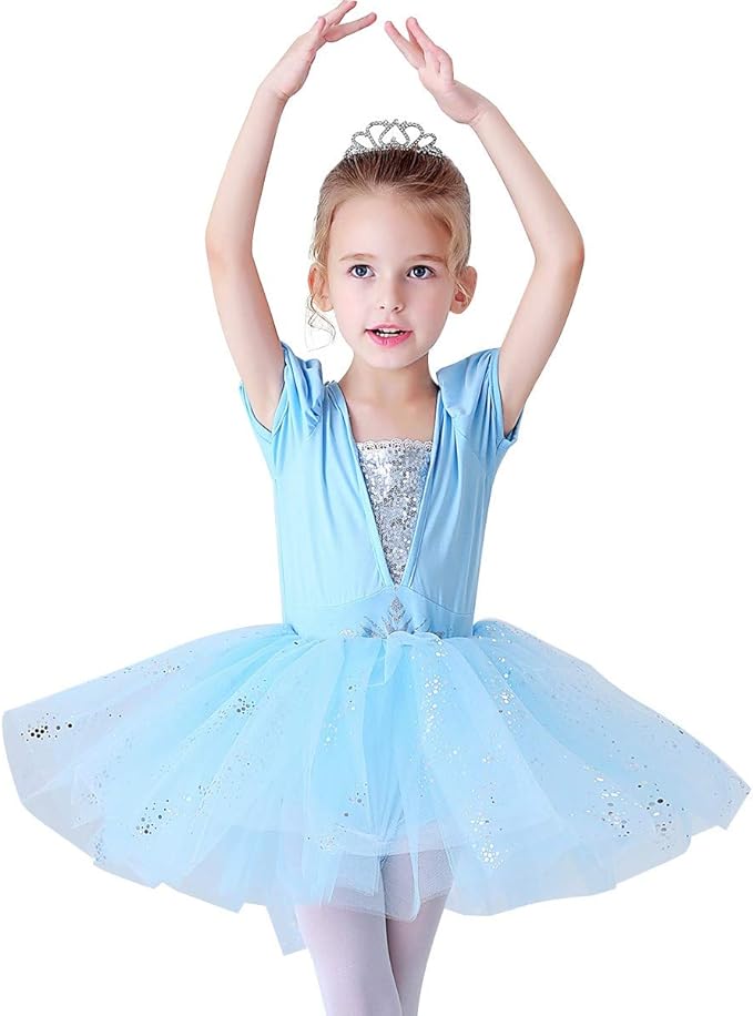 DYMCII Baby Girls Princess Ballet Dress Short Sleeve Leotards Skirted Tutu Dancewear Halloween Christmas Party Fancy Costume