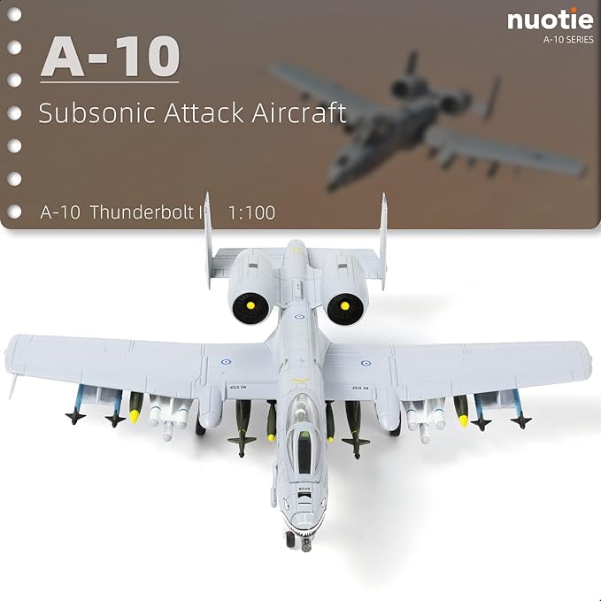 1/100 A-10 Attack Pre-Build Diecast Metal Aircraft Model Kits Thunderbolt II (Warthog) VX-23 Replica Military for Display Collection or Gift