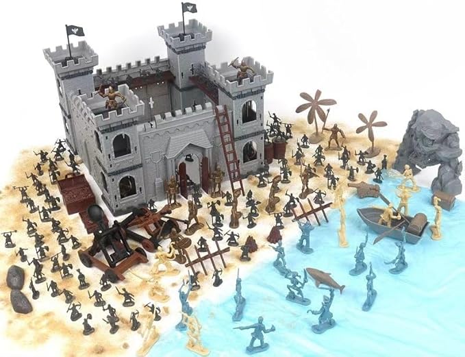 310pcs/set Medieval Pirates Theme Castle Knights Action Figure Toy Army Playset with Castle, Toy Soldier, Catapult, Siege Crossbow, Treasure Chest (Pirates Themed Castle Set)