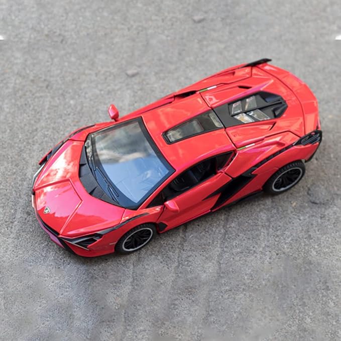 Diecast Toy Car Sian FKP37 Sports Model Car,Zinc Alloy Simulation Casting Pull Back Vehicles,1:32 Scale Supercar Toys with Lights and Music Sound for Toddlers Kids Children Boys Girls Gift (Red)