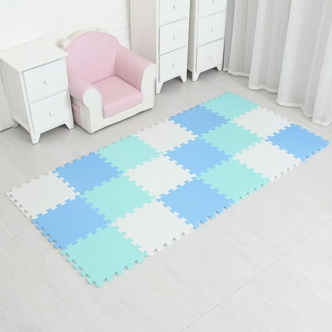 MQIAOHAM® 18 Pieces Puzzle Play Mats, Soft Baby Play Mat, Kids Interlocking Foam Floor Tiles, Toddlers Carpet Playmats G301018-101107108