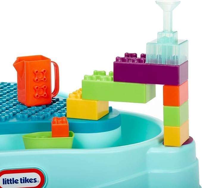 Little Tikes Build & Splash Water Table with 25 Piece Accessories - Wet/Dry Play, Indoor/Outdoor with Removeable Grow-with-Me Legs