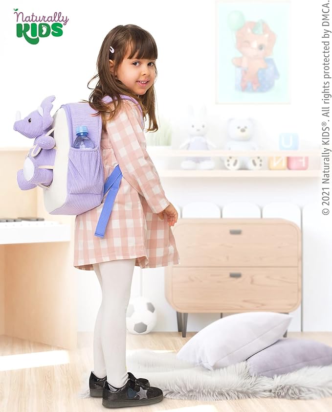 Naturally KIDS Purple Dinosaur Backpack for Girls 4-5, Triceratops Backpack, Dinosaur Gifts for 4-5 Year Old Girls