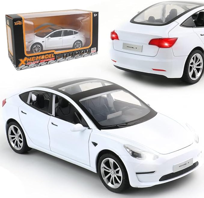 Zinc Alloy 3 Car Model,1:24 Scale Simulation Casting car Model Pull Back Diecast Toy Car, Mini Vehicles Toys with Lights and Music for Toddlers Kids Children Birthday Gift(White)