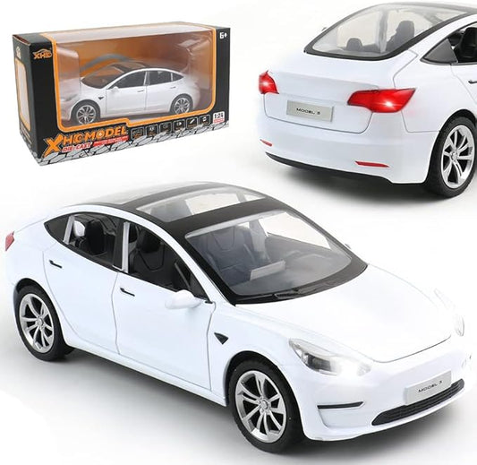 Zinc Alloy 3 Car Model,1:24 Scale Simulation Casting car Model Pull Back Diecast Toy Car, Mini Vehicles Toys with Lights and Music for Toddlers Kids Children Birthday Gift(White)