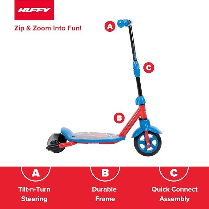 Huffy Disney and Marvel Toddler Kids 3-Wheel Scooters, Multiple Color Options, Ages 3+ Years Old, Durable Steel Frame, Portable, Girls/Boys, Non-Slip Deck, Character Graphics