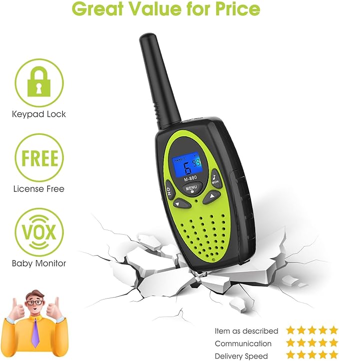 Walkie Talkies Long Range,M880 FRS Two Way Radio for Adults Toy for Kid with Mic LCD Screen/Durable Wakie-Talkies with Noise Cancelling for Men Women Outdoor Cruise Ship (Yellow Green 2 in 1)