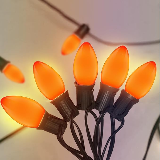 GOOTHY C7 LED Outdoor Halloween Lights 25Ft Orange Halloween Decoration String Lights with 27 Shatterproof Orange LED Bulbs, Hanging Outdoor Patio Lights for Christmas Party Patio Wedding Holiday