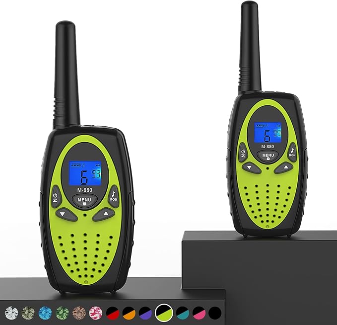 Walkie Talkies Long Range,M880 FRS Two Way Radio for Adults Toy for Kid with Mic LCD Screen/Durable Wakie-Talkies with Noise Cancelling for Men Women Outdoor Cruise Ship (Yellow Green 2 in 1)
