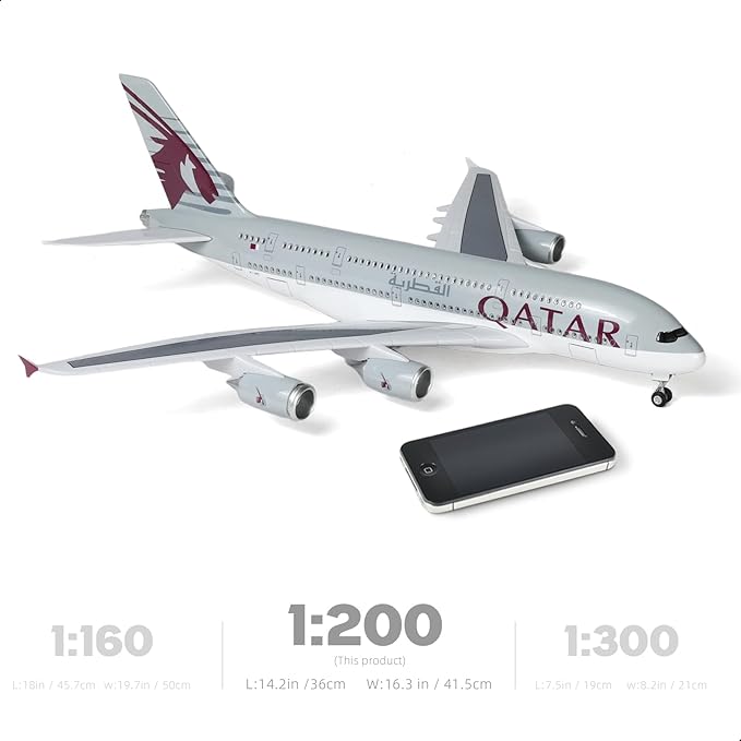 1/200 Qatar A380 Model Plane Diecast Airbus A380 Model Airplane with Stand (14 in-L) Pre-Built Model kit for Adult -Aviation Creative Gifts, Tabletop Collection Display