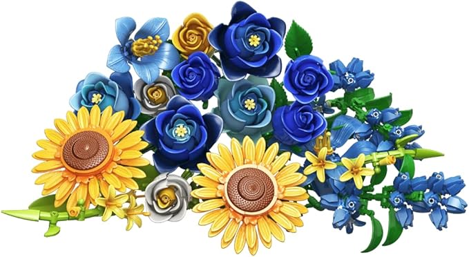 Blue Rose Sunflowers Bouquet Building Set - Compatible with Lego Flowers for Adults Women, Van Gogh's Starry Night and Sunflowers Style, Collection Christmas Mother's Day Valentine's Gifts Home Decor