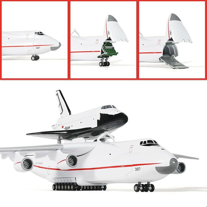 Antonov AN-225 Mriya 1:200 Scale Model Aircraft Kit Carry Buran Space Shuttle Metal Die-cast Transport Aircraft Model with Display Stand Adult Airplane Model Kits Gift