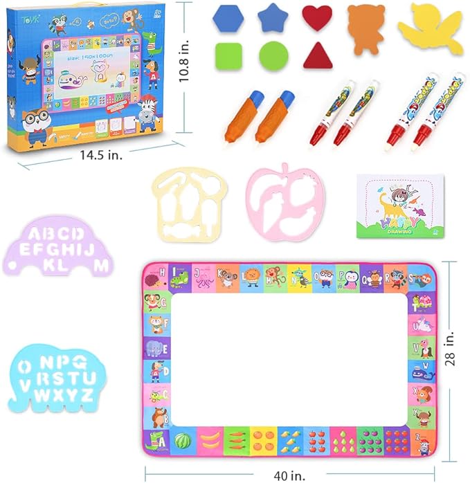Water Doodle Mat - Kids Painting Writing Doodle Toy Board - Color Doodle Drawing Mat Bring Magic Pens Educational Toys for Age 3 4 5 6 7 8 9 10 11 12 Year Old Girls Boys Age Toddler Gift (Pink)