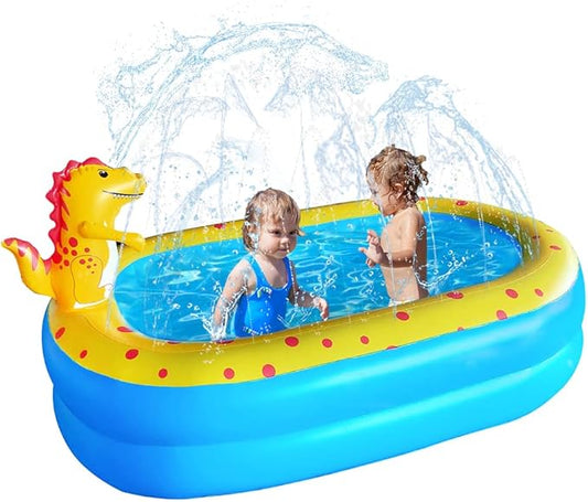 Inflatable Swimming Pool for Kids with Sprinkler, Funny Blow up Piscina 67'' x 41'' x 32'' Full-Sized Family for Backyard, Summer Water Party