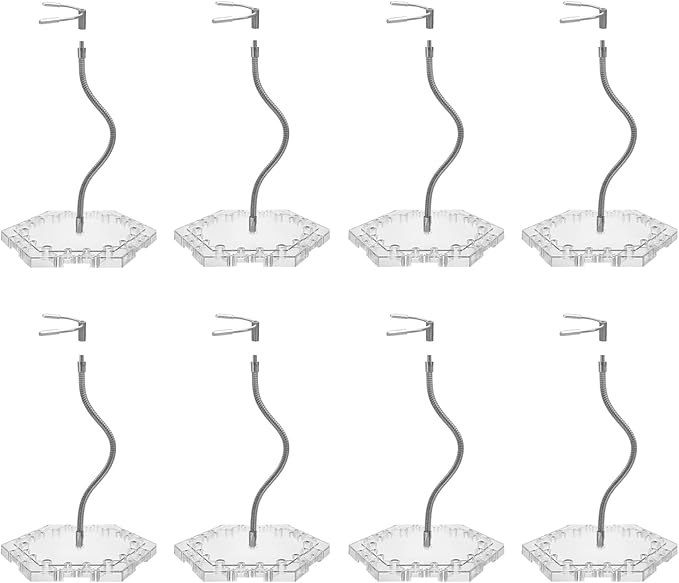 8-Pack Clear Adjustable Action Figure Stand with Metal Clips & Flexible Arms – Action Figure Display Stand for Figures Compatible with Gundam HG/RG/SD 1/144 Scale