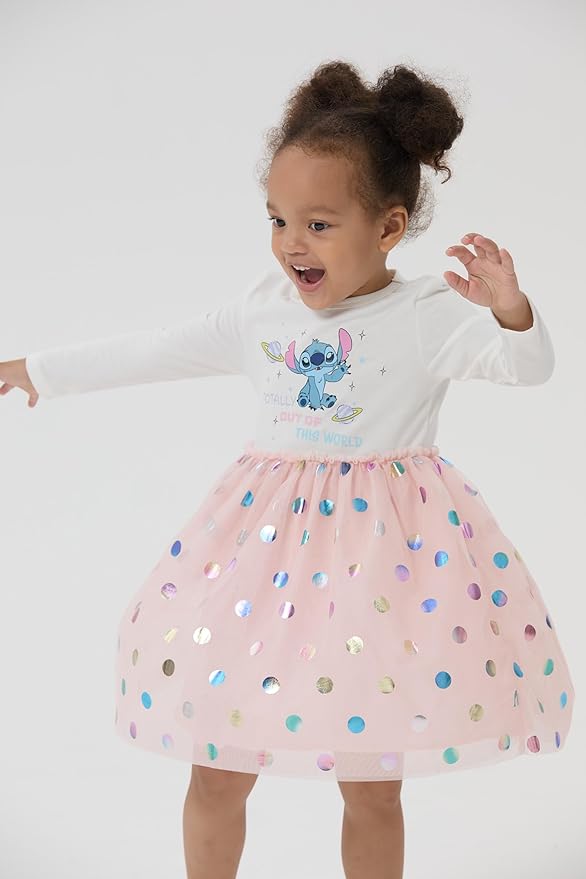 Disney Frozen Elsa Princess Cinderella Ariel Jasmine Rapunzel Baby/Toddler Dress, Ruffle Long-Sleeve Mesh Overlay Tulle Dress