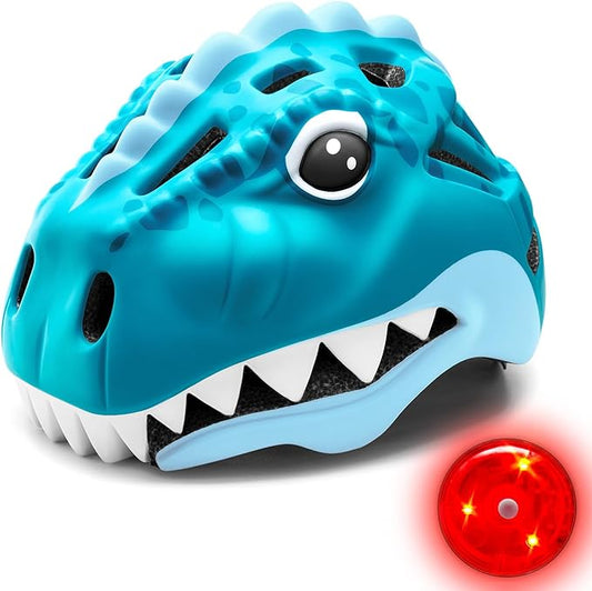 KINGBIKE Toddler Helmet 2-3-5-8 Years Kids Balance Bike Helmets Size Adjustable 3D Dinosaur with Led Light for Skateboard Scooter Cycling Skaterolling