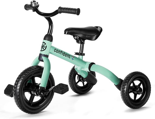 Ancaixin 3 in 1 Toddler Tricycles for 2-5 Years Old Boys and Girls with Detachable Pedal and Bell, Foldable Baby Balance Bike Riding Toys for 2+ Kids, Child Birthday Christmas New Year Gift Green