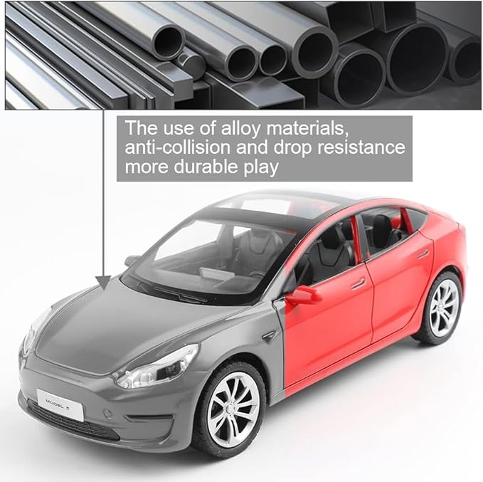 Zinc Alloy Model 3 Car, 1:24 Scale Simulation Casting Diecast Toy Car with Lights and Music for Toddlers & Kids (Red)