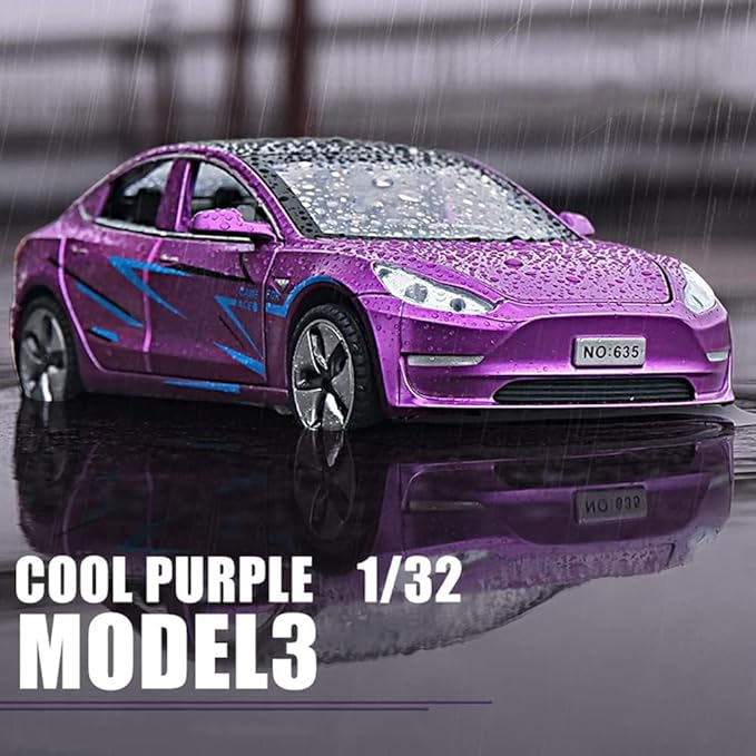 Diecast Toy 3 Car Model,Zinc Alloy Simulation Casting car Model Pull Back Vehicles,1:32 Scale Mini Vehicles Toys with Lights and Music for Toddlers Kids Children Birthday Gift (Purple)