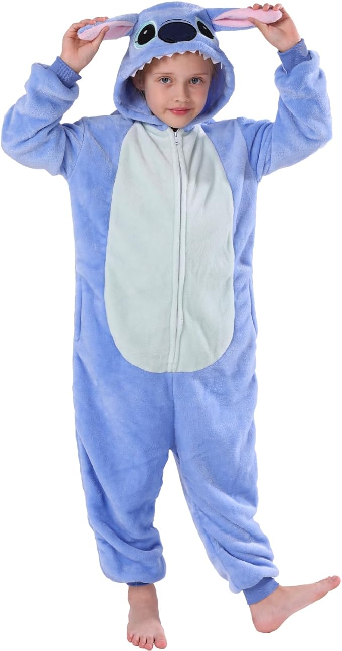 Kids Blue One-Piece Onesie Halloween Plush Jumpsuit Cosplay Costume for Girls and Boys