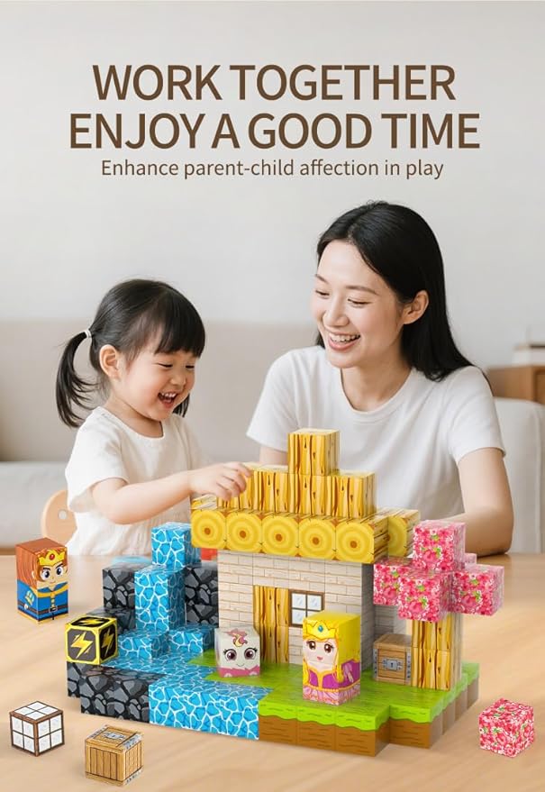 Magnetic Blocks, 84-Piece 0.8in Build Prince&Princess Magnet Game Set, Stacking Building Blocks Cubes Magnets for Kids, STEM Sensory Creative Toys Games for Toddler Boys & Girls