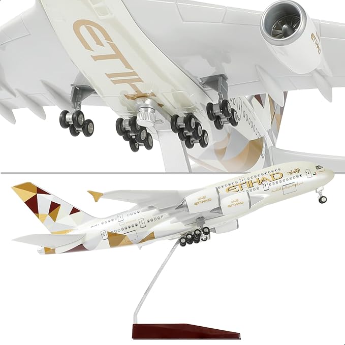 1/200 Scale A380 Model Plane Diecast Airbus A380 Model Airplane with Stand (14 in-L) for Adult Aviation Creative Gifts, Tabletop Collection Display