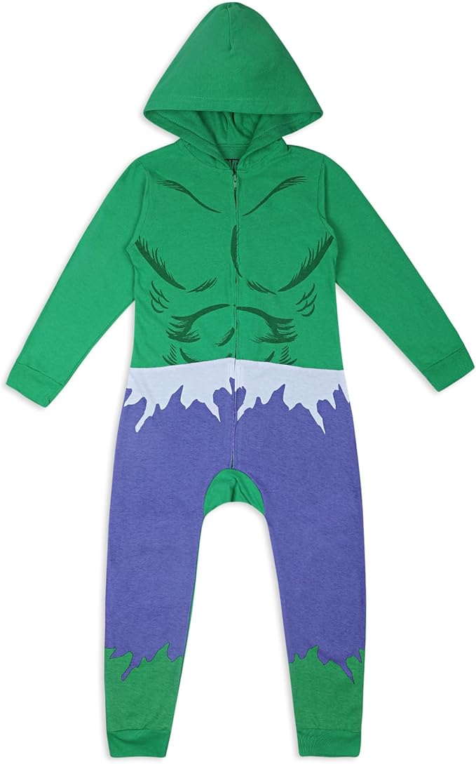 Marvel Hulk, Captain America, Iron Man or Spider-Man Boys Zip Up Hooded Coverall for Infant and Toddler