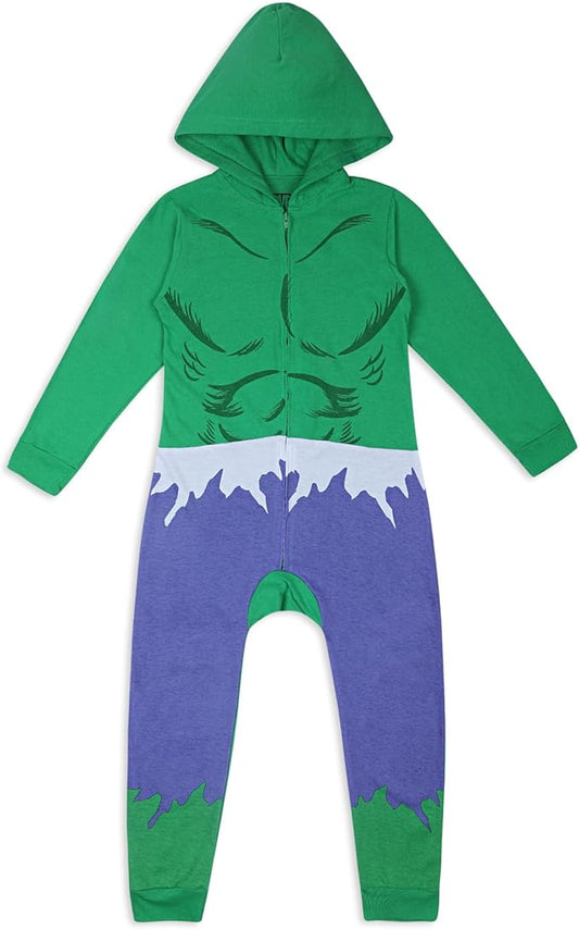 Marvel Hulk, Captain America, Iron Man or Spider-Man Boys Zip Up Hooded Coverall for Infant and Toddler