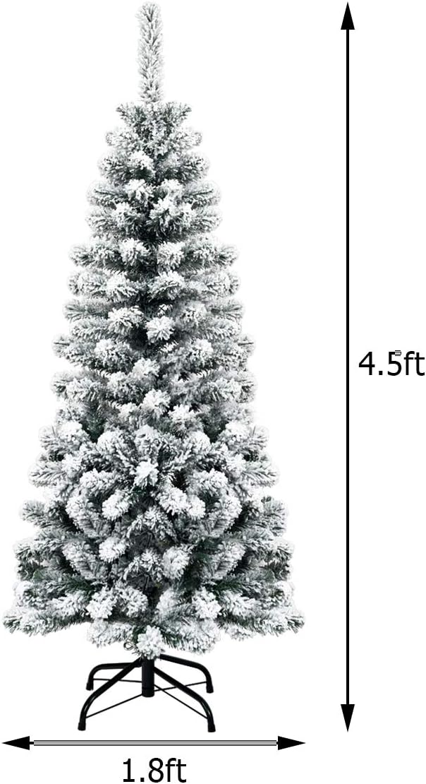 Happygrill 4.5FT Snow Flocked Pencil Christmas Tree Artificial Slim Xmas Tree for Indoor Outdoor Festival Decoration
