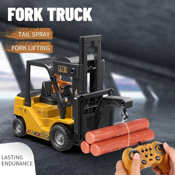 Remote Control Forklift Cranes 6 Channel 2 Mode RC Forklift Truck with Spray Sound and Lights Construction Toys 2.4Ghz 1:24 Scale Truck Toy for Toddler Kids for 3-7 Boys and Girls