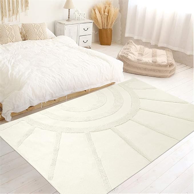 OJIA Boho Area Rug 4' X 6' Tufted Cotton Living Room Rug Hand Woven Machine Washable Rugs Farmhouse Tribal Sun Rug Floor Carpet Accent Rugs for Bedroom Nursery Room Dining Room