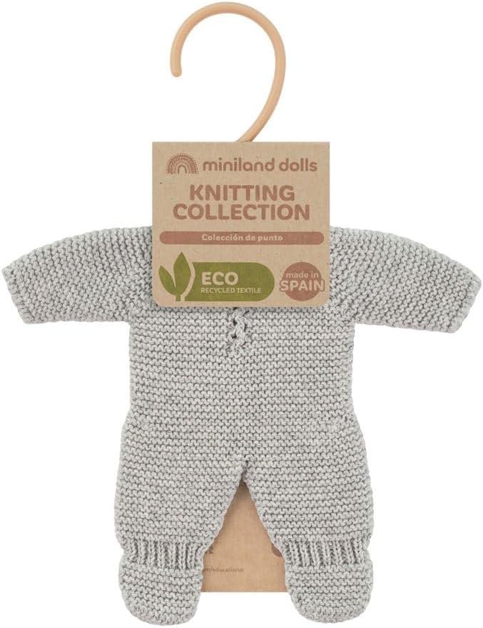 Miniland Clothes for Dolls 8 1/4'' Knitted Pajama Gray Color - ECO, Made in Spain, Quality, Role Play, Educational