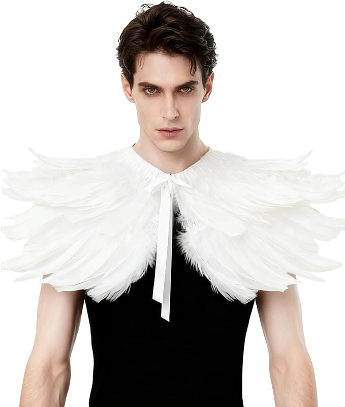 L'VOW Gothic Black Feather Shrug Cape Shawl Halloween Costume for Men