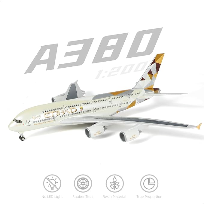 1/200 Scale A380 Model Plane Diecast Airbus A380 Model Airplane with Stand (14 in-L) for Adult Aviation Creative Gifts, Tabletop Collection Display