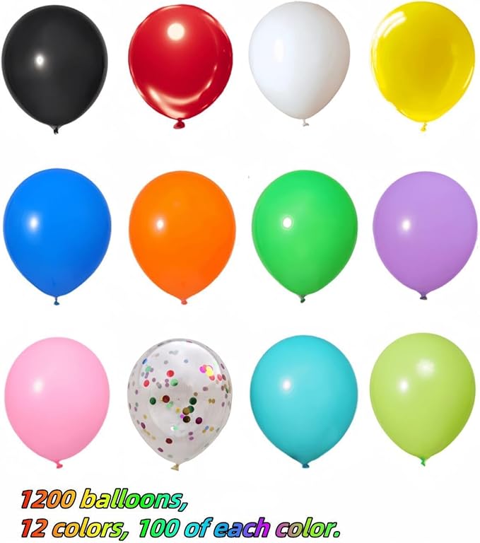 1200 Pcs Balloons Bulk 12 inch Assorted Colors Rainbow Latex Balloon 12 Colors, for Wedding, Graduation, Birthday Party Various Event Decorations