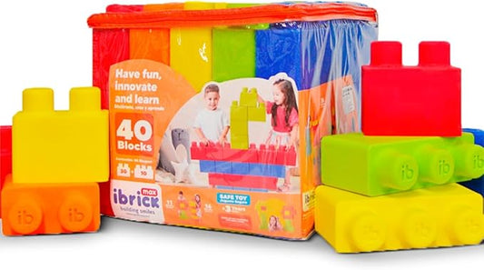 Max Foam Building Blocks | Large Size | 40-Piece Set (30 with 2 Pivots + 10 with 3 Pivots) | Creative and Educational Toy for Kids Ages 3+