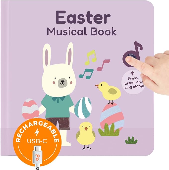 Cali's Books Easter Nursery Rhymes Musical Book - Easter Basket Stuffers for Toddlers, Baby Easter Basket Stuffers, Rechargeable Musical Books for Toddlers 1-3