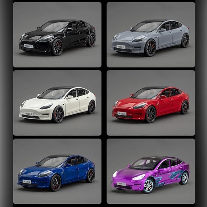 1/24 Scale Diecast Car Model 3, Alloy Diecast Toy Cars Pull Back Toys with Sound & Light, Vehicles Toys for Kids Gift Car Lovers Collection (1/24 Model 3 -Purple)