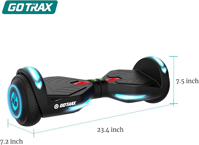 Gotrax Hoverboard with 6.5" LED Solid/Offroad Tires, Max 5/6 Miles Range, 6.2mph Power by Dual Brushless Motor, UL2272 Certified and 65.52Wh/93.6Wh Battery Self Balancing Scooter for 44-176lbs